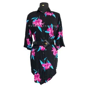 vtg California Krush • Split Tail Floral Shirt Dress